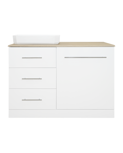 Респект -110 Тумба с 3 ящ. под стиральную машину левая (белая ПВХ/Дуб Тиссано) / раковина