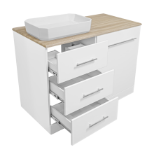 Респект -110 Тумба с 3 ящ. под стиральную машину левая (белая ПВХ/Дуб Тиссано) / раковина