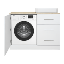 Респект -110 Тумба с 3 ящ. под стиральную машину правая (белая ПВХ/Дуб Тиссано) / раковина