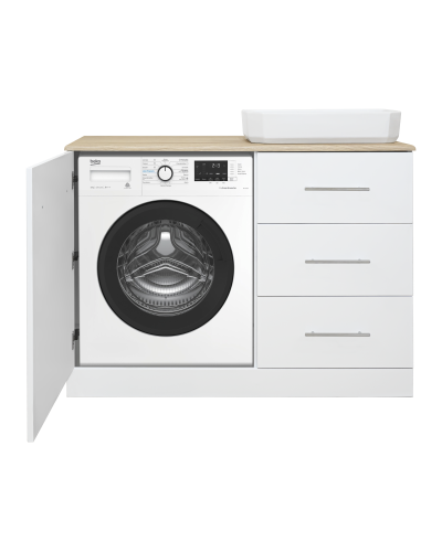 Респект -110 Тумба с 3 ящ. под стиральную машину правая (белая ПВХ/Дуб Тиссано) / раковина