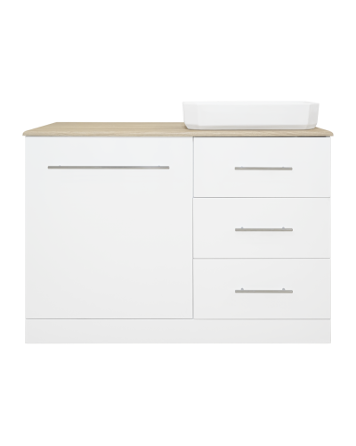 Респект -110 Тумба с 3 ящ. под стиральную машину правая (белая ПВХ/Дуб Тиссано) / раковина