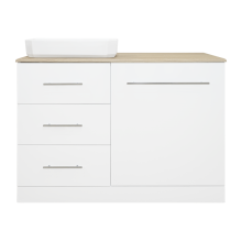 Респект -120 Тумба с 3 ящ. под стиральную машину левая (белая ПВХ/Дуб Тиссано) / раковина