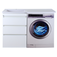 Фостер - 55 Тумба напольная 3 ящ. под стиральную машину, белая / раковина левая