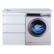 Фостер - 55 Тумба напольная 3 ящ. под стиральную машину, белая / раковина левая