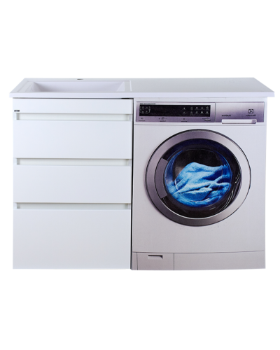 Фостер - 55 Тумба напольная 3 ящ. под стиральную машину, белая / раковина левая