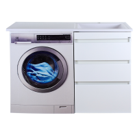 Фостер - 55 Тумба напольная 3 ящ. под стиральную машину, белая / раковина правая