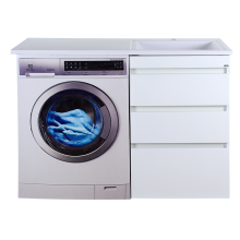 Фостер - 55 Тумба напольная 3 ящ. под стиральную машину, белая / раковина правая