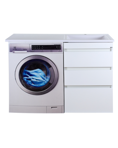 Фостер - 55 Тумба напольная 3 ящ. под стиральную машину, белая / раковина правая