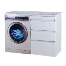 Фостер - 55 Тумба напольная 3 ящ. под стиральную машину, белая / раковина правая
