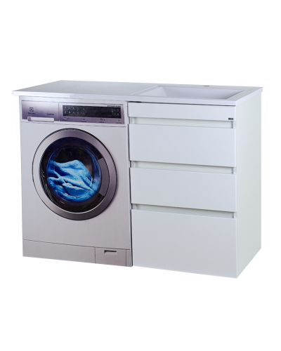 Фостер - 55 Тумба напольная 3 ящ. под стиральную машину, белая / раковина правая