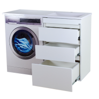 Фостер - 55 Тумба напольная 3 ящ. под стиральную машину, белая / раковина правая