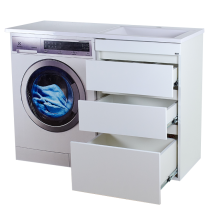 Фостер - 55 Тумба напольная 3 ящ. под стиральную машину, белая / раковина правая