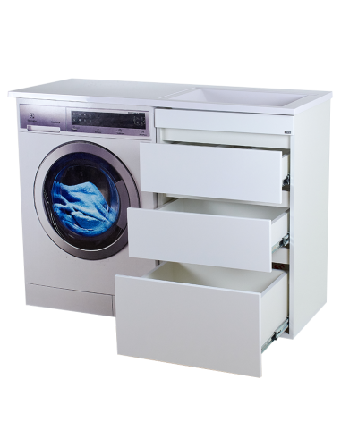 Фостер - 55 Тумба напольная 3 ящ. под стиральную машину, белая / раковина правая
