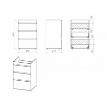Фостер - 55 Тумба напольная 3 ящ. под стиральную машину, белая / раковина правая