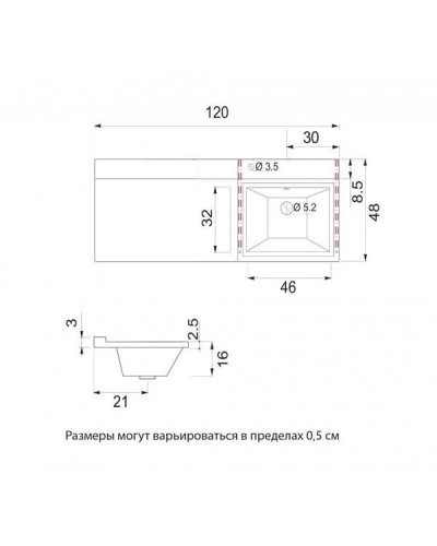 Фостер - 55 Тумба напольная 3 ящ. под стиральную машину, белая / раковина правая
