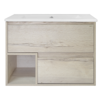 Дунай - 75 Тумба подвесная с 2 ящиками и нишей (цвет Дуб белый) / раковина