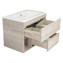 Дунай - 75 Тумба подвесная с 2 ящиками и нишей (цвет Дуб белый) / раковина