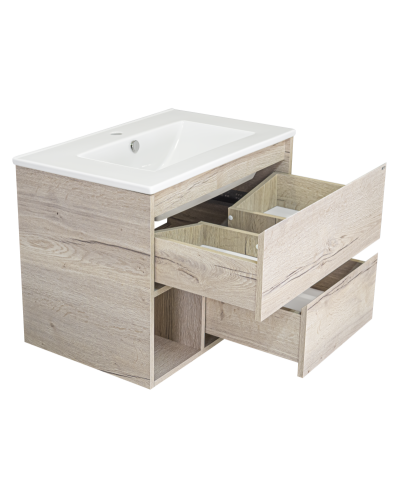 Дунай - 75 Тумба подвесная с 2 ящиками и нишей (цвет Дуб белый) / раковина