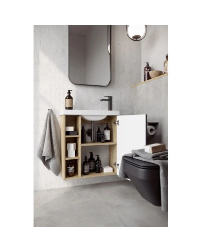 Тумба с раковиной дуб давос/серый матовый 60 см R Aqwella 5 Stars Alba