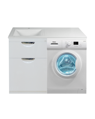 Куба - 60 Тумба 1 ящ. под стиральную машину белая эмаль / Б/К  / раковина левая