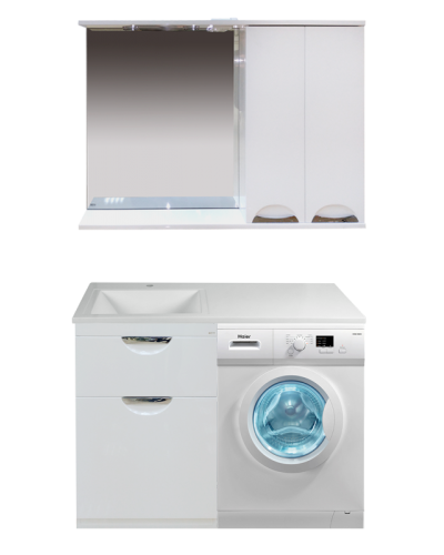 Куба - 60 Тумба 1 ящ. под стиральную машину белая эмаль / Б/К  / раковина левая