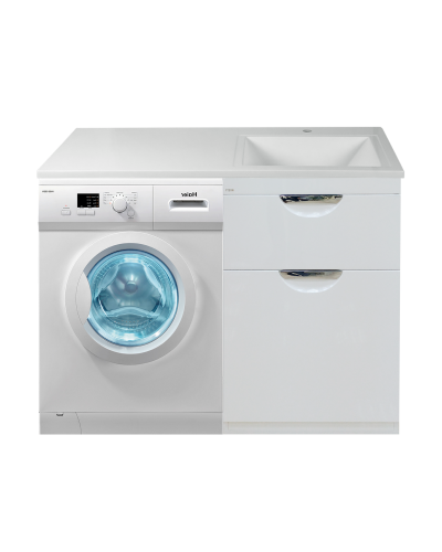 Куба - 60 Тумба 1 ящ. под стиральную машину белая эмаль / Б/К  / раковина правая