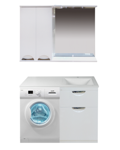 Куба - 60 Тумба 1 ящ. под стиральную машину белая эмаль / Б/К  / раковина правая