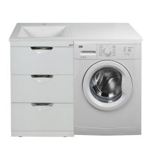 Куба - 60 Тумба 3 ящ. под стиральную машину белая эмаль  / раковина левая