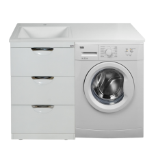 Куба - 60 Тумба 3 ящ. под стиральную машину белая эмаль  / раковина левая