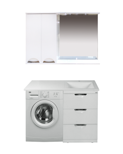 Куба - 60 Тумба 3 ящ. под стиральную машину белая эмаль / раковина правая