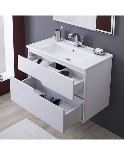 Тумба под раковину Aquanet Модена 85 196965 подвесная Белый глянец