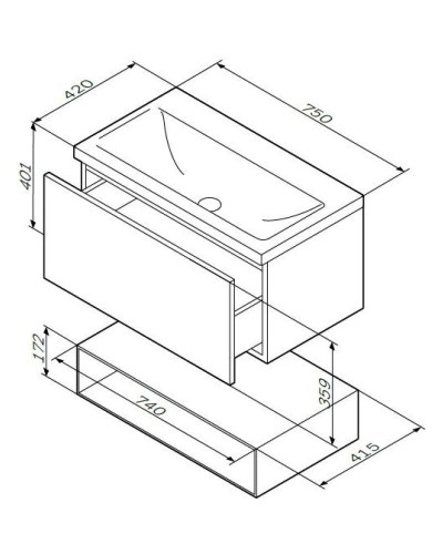Тумба с раковиной белый глянец 76 см Am.Pm Gem M90FHX07521WG + M90WCC0752WG