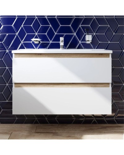 Тумба с раковиной белый глянец 100 см Am.Pm X-Joy M85AFHX1002WG + M85AWCC1002WG