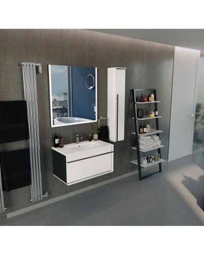 Тумба с раковиной белый глянец/черный 80 см Roca Aneto 857430806 + 32799C000