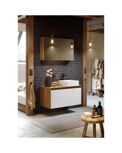 Тумба с раковиной дуб балтийский/ белый глянец 100 см Aqwella 5 Stars Mobi MOB0110DB + MOB0710W + 641945