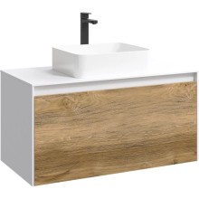 Тумба с раковиной белый глянец/ дуб балтийский 100 см Aqwella 5 Stars Mobi MOB0110W + MOB0710DB + 641945