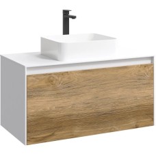 Тумба с раковиной белый глянец/ дуб балтийский 100 см Aqwella 5 Stars Mobi MOB0110W + MOB0710DB + 641945