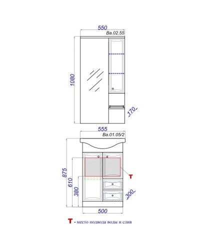 Тумба с раковиной белый глянец 55,5 см Aqwella Barcelona Ba.01.05/2 + 12091
