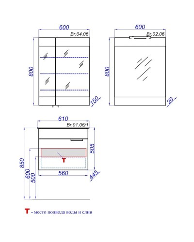 Тумба с раковиной белый глянец 61 см Aqwella Brig Br.01.06/1/W + 27181