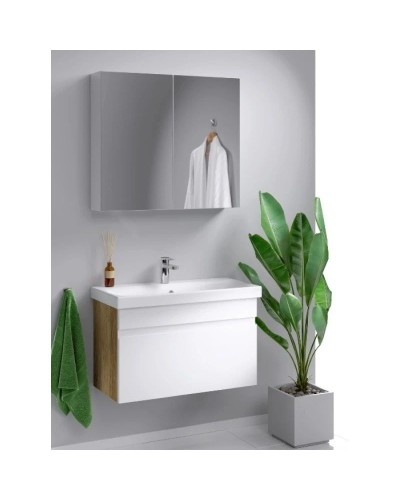 Тумба с раковиной белый глянец/дуб балтийский 80 см Aqwella Smart SRT0108DB + UM-MOD80SL/1