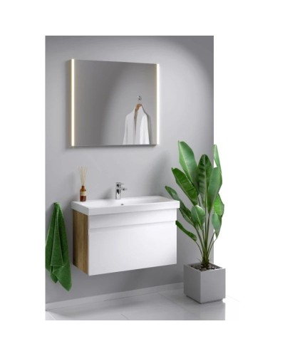 Тумба с раковиной белый глянец/дуб балтийский 80 см Aqwella Smart SRT0108DB + UM-MOD80SL/1