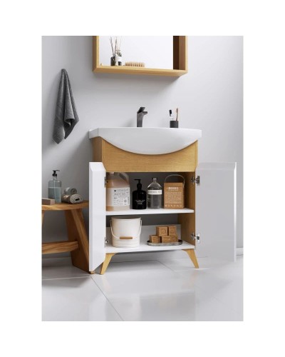 Тумба с раковиной дуб золотой/белый матовый 66 см Aqwella Basic BAS0106DZ + 4620008192475