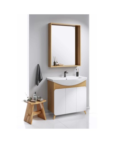 Тумба с раковиной дуб золотой/белый матовый 87,5 см Aqwella Basic BAS0108DZ + 4620008197456