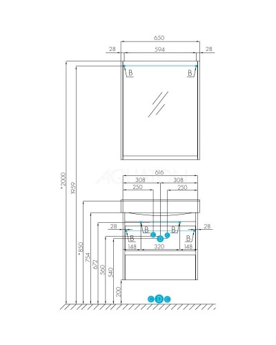 Тумба с раковиной белый глянец/дуб эндгрейн 65 см Акватон Нортон 1A2488K0NT010