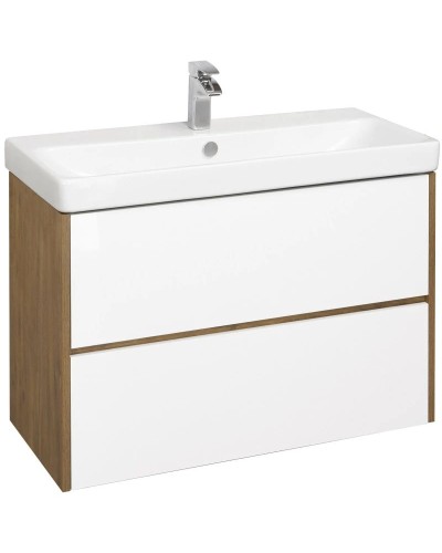 Тумба с раковиной белый глянец/дуб рустикальный 90 см Акватон Сканди 1A2519K0SDZ90