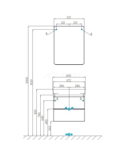 Тумба с раковиной белый глянец/серый кашемир 60 см Акватон Скай 1A2382K1SY010
