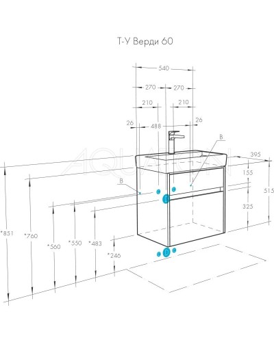 Тумба с раковиной белый глянец/ясень фабрик 60 см Акватон Верди 1A2067K1VDAV0