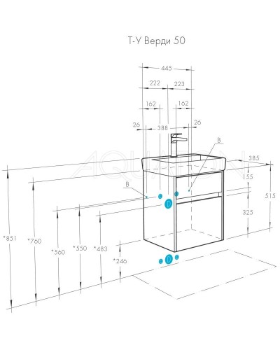 Тумба с раковиной белый глянец/ясень фабрик 50 см Акватон Верди 1A1959K1VDAV0