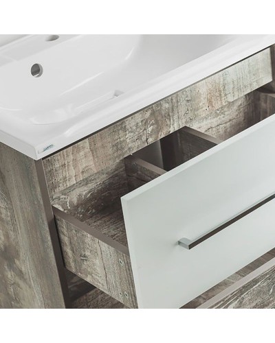 Тумба под раковину Style Line Экзотик 75 Plus подвесная Белая Светлое дерево