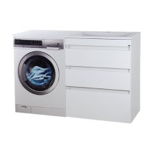 Фостер - 70 Тумба напольная 3 ящ. под стиральную машину, белая / раковина правая
